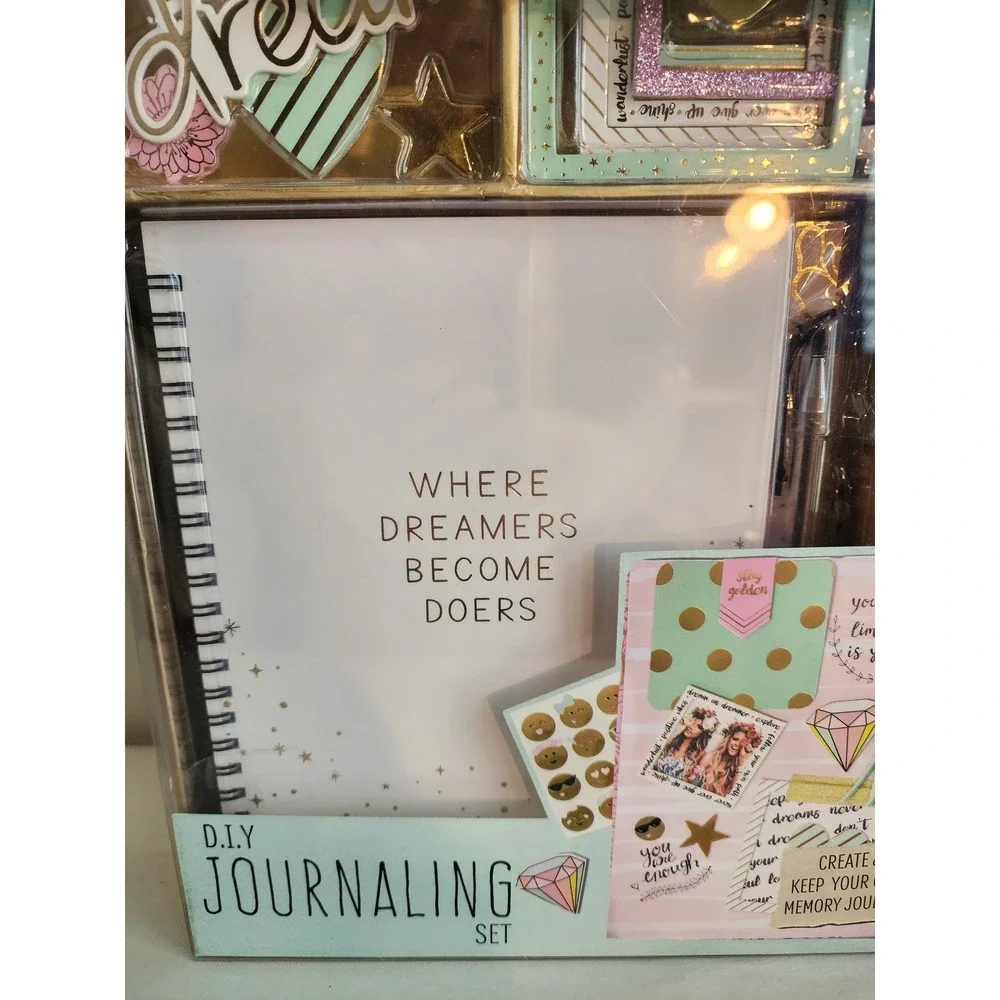 STMT DIY Journaling Set Memory Journal Kit Gold Mint Pink Where Dreamers Doers